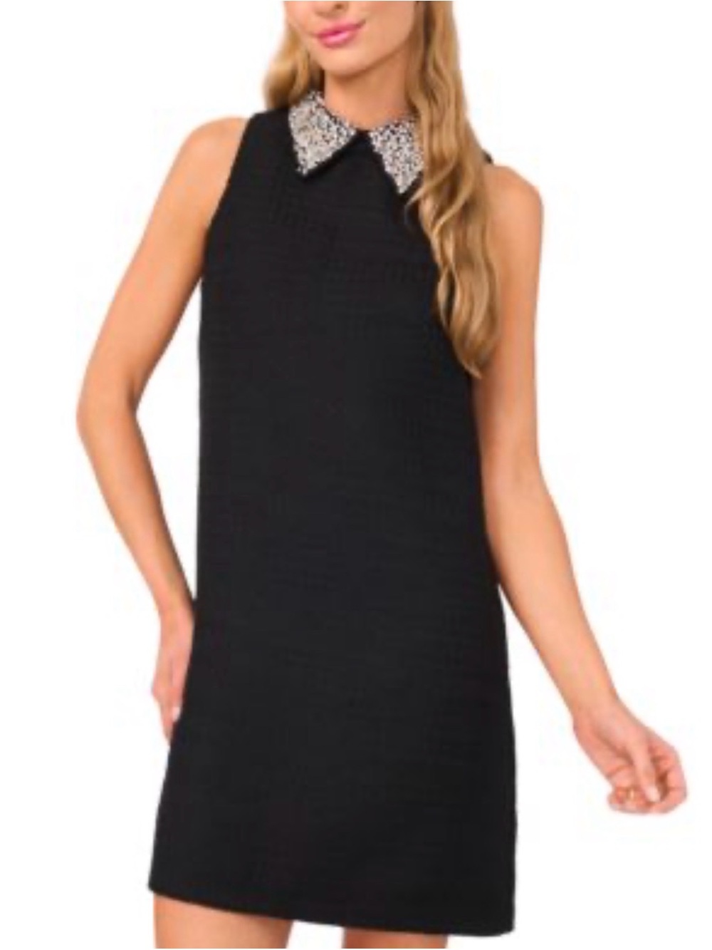 CeCe Black Mini Dress with Embellished Collar